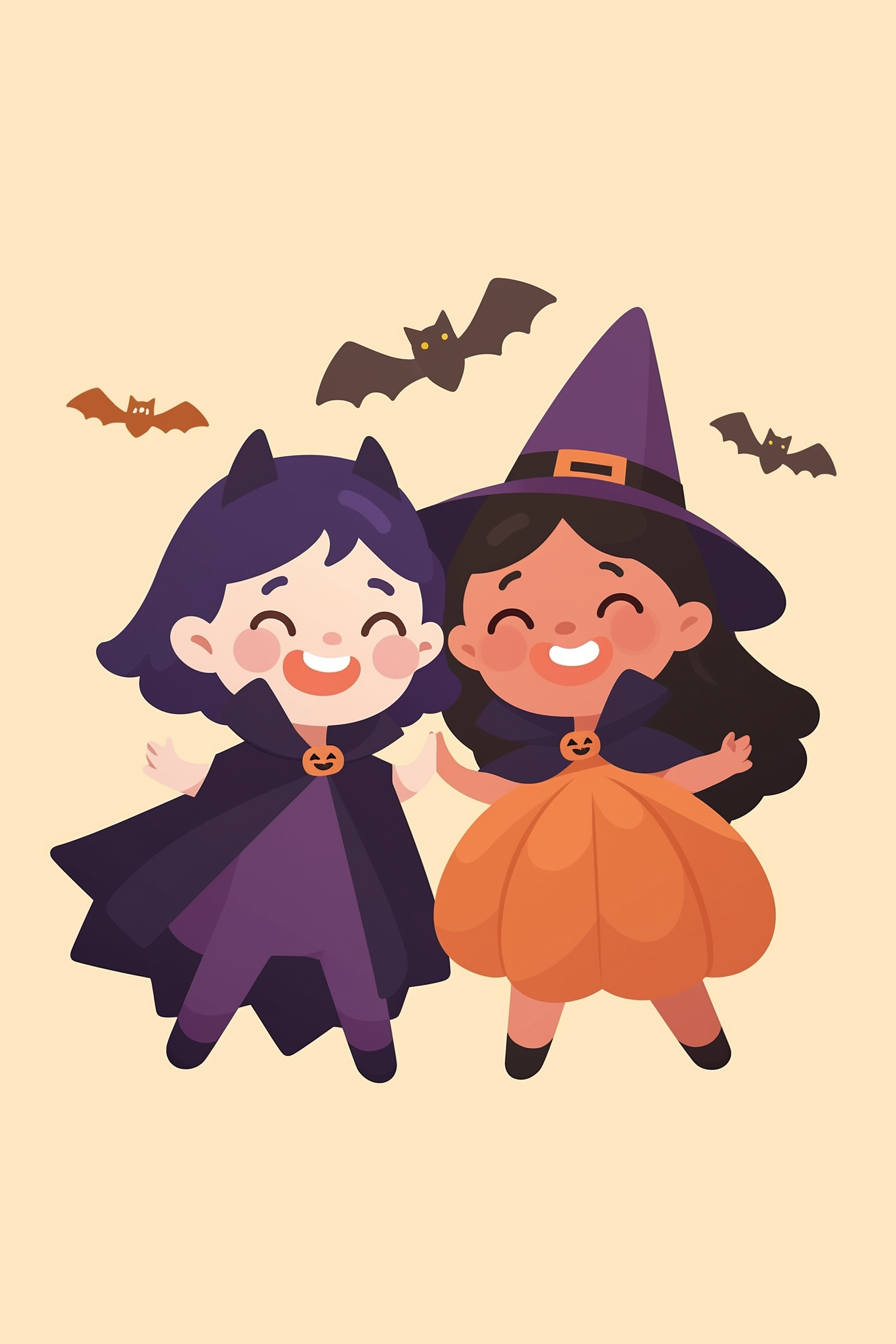 cute halloween drawings for kids, Halloween Friends with Bats and Smiles